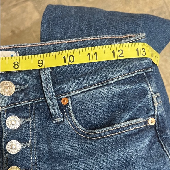 PAIGE High Rise Button-Fly Jeans in Dark Blue - Picture 12 of 14